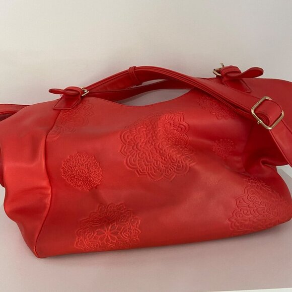 Desigual tangerine Embossed Floral Shoulder Bag With Adjustable Strap & Inn - Picture 12 of 15